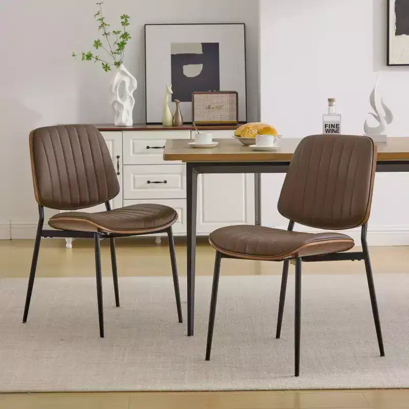 Mid-Century Modern Upholstered Dining Chair with Curved Backrest and Metal Legs, Kitchen & Dining Seating-Panipeachy