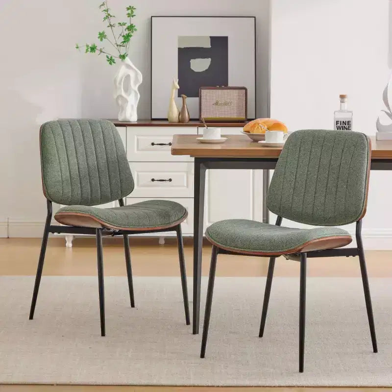 Mid-Century Modern Upholstered Dining Chair with Curved Backrest and Metal Legs, Kitchen & Dining Seating