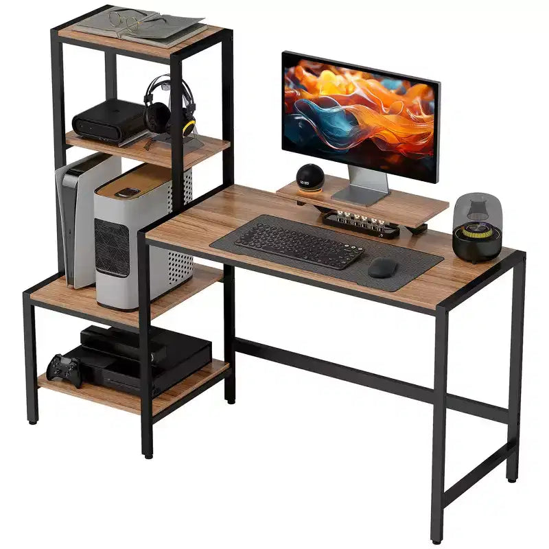 Computer Desk, CPU Desk with Monitor Stand, Reversible 4-Tier Shelf, Industrial Writing Desk for Study Room