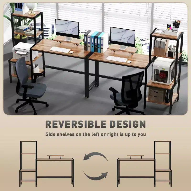 Bureau informatique, bureau pour unité centrale avec support d'écran, étagère réversible à 4 niveaux, bureau d'écriture industriel pour salle d'étude