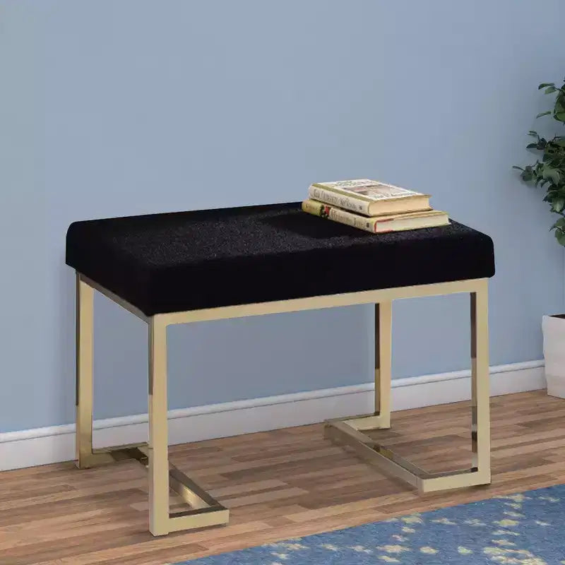 Royal Hampton Ottoman, Black Fabric & Gold
