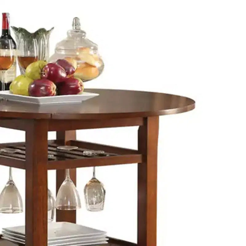 Table de bar ronde en bois avec support à verres et 2 rallonges, marron