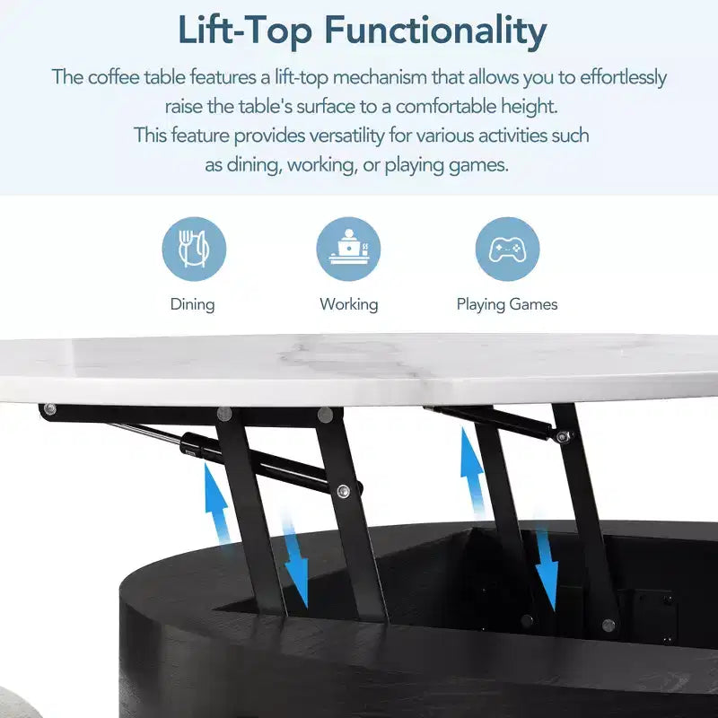 Table basse relevable ronde avec poufs et rangement, ensemble de tables basses dorées avec tabourets dissimulés pour le salon