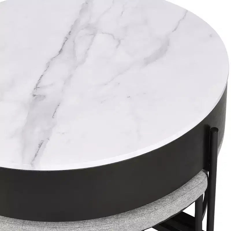Table basse relevable ronde avec poufs et rangement, ensemble de tables basses dorées avec tabourets dissimulés pour le salon