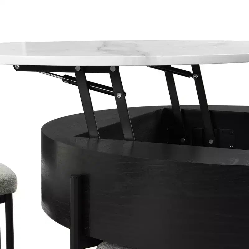 Table basse relevable ronde avec poufs et rangement, ensemble de tables basses dorées avec tabourets dissimulés pour le salon