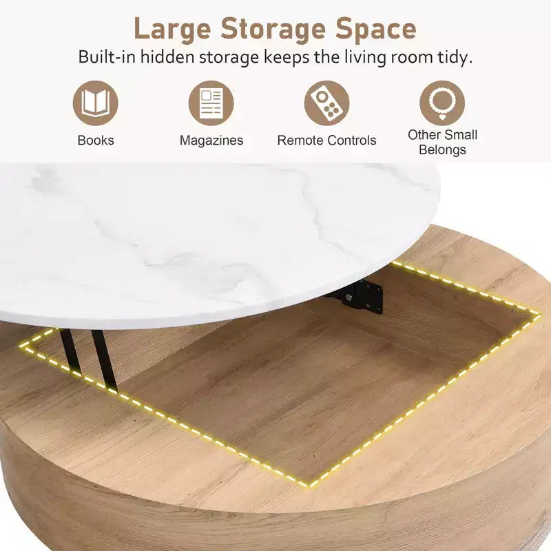 Table basse relevable ronde avec poufs et rangement, ensemble de tables basses dorées avec tabourets dissimulés pour le salon