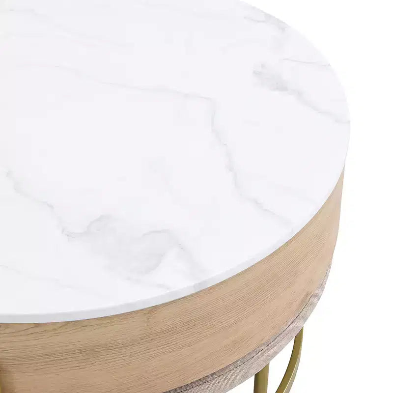 Table basse relevable ronde avec poufs et rangement, ensemble de tables basses dorées avec tabourets dissimulés pour le salon