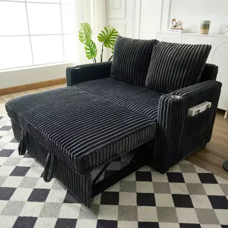 Sleeper Sofa Couch Pull Out Bed Modern Corduroy Convertible Sofa Bed Loveseat Sofa with Pillows Side Pockets for Living Room Gray