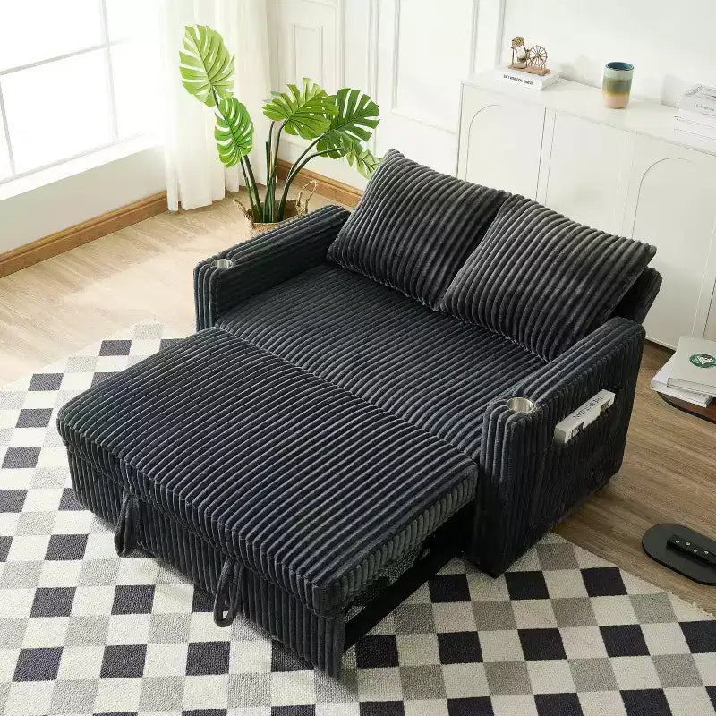 Sleeper Sofa Couch Pull Out Bed Modern Corduroy Convertible Sofa Bed Loveseat Sofa with Pillows Side Pockets for Living Room Gray