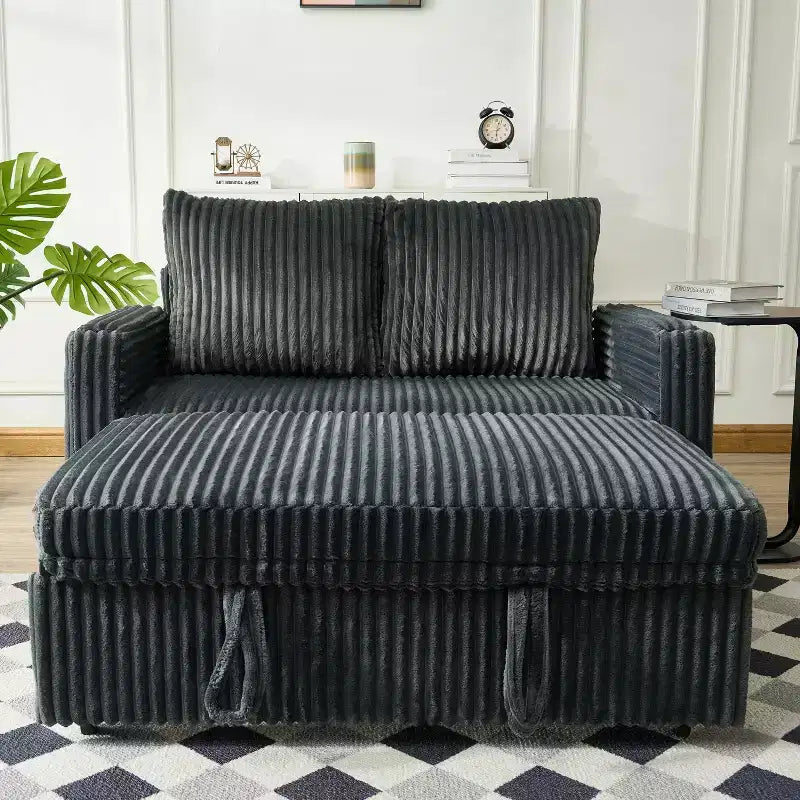 Sleeper Sofa Couch Pull Out Bed Modern Corduroy Convertible Sofa Bed Loveseat Sofa with Pillows Side Pockets for Living Room Gray