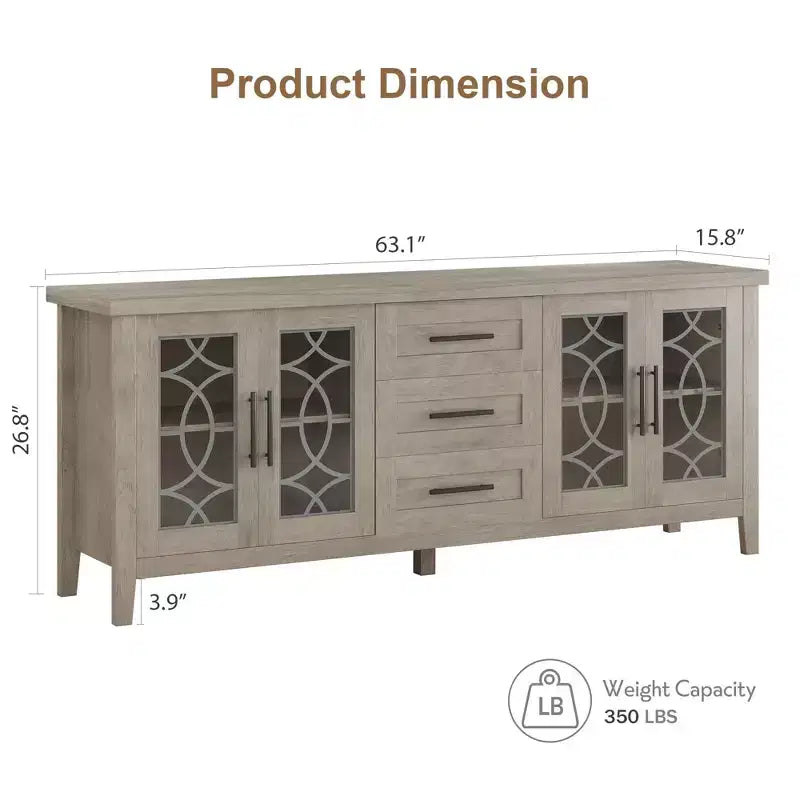 Meuble TV de ferme pour téléviseur 70 pouces, console média de style Mid-century avec 3 tiroirs et 2 portes, buffet de cuisine, meuble d'entrée, rangement polyvalent
