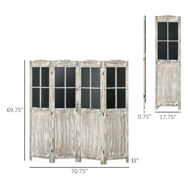 Paravent à 4 panneaux, séparateur de pièce de style ferme de 1,70 m de haut, pliable, portable, en bois, pour intérieur, avec panneaux noirs