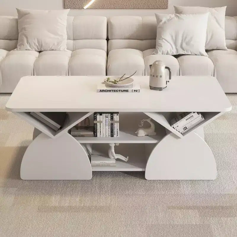 GDFStudio Indigo Modern Rounded Corner Rectangular Coffee Table with Open Shelves