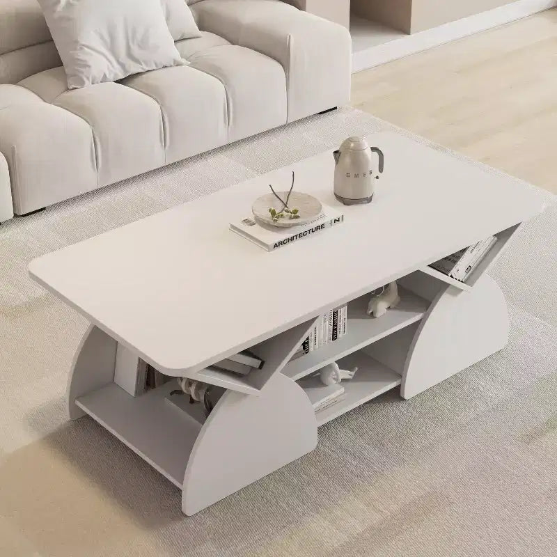 Indigo Modern Rounded Corner Rectangular Coffee Table with Open Shelves
