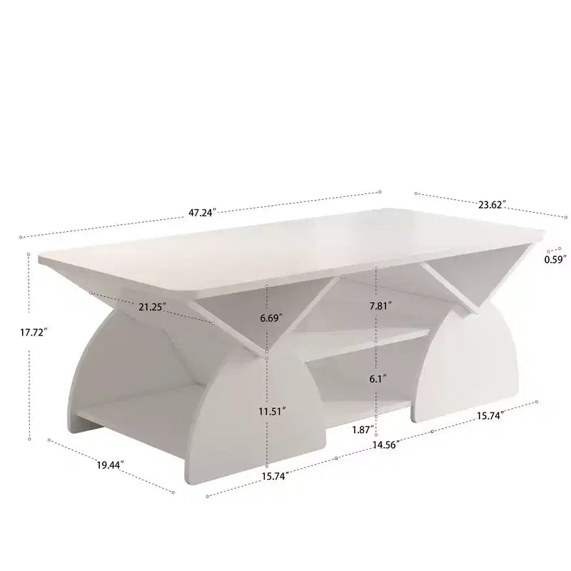 Indigo Modern Rounded Corner Rectangular Coffee Table with Open Shelves