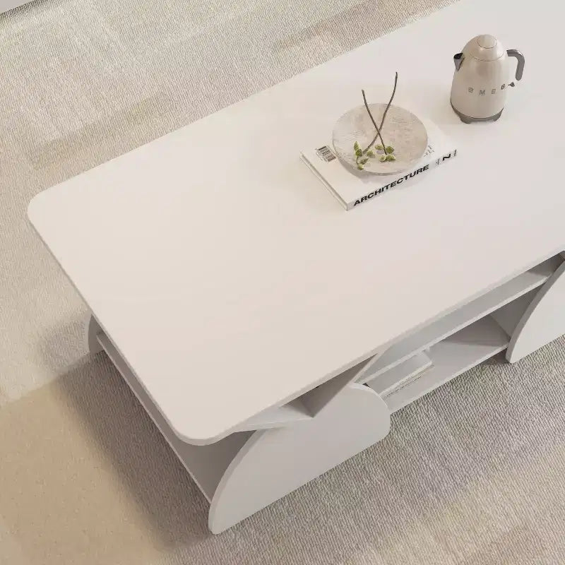 Table basse rectangulaire Indigo à bords arrondis avec étagères ouvertes