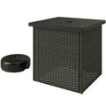 Wicker Side Table with 1.5 Umbrella Hole, Square Outdoor End Table with UV-Resistant Frame, Storage Space