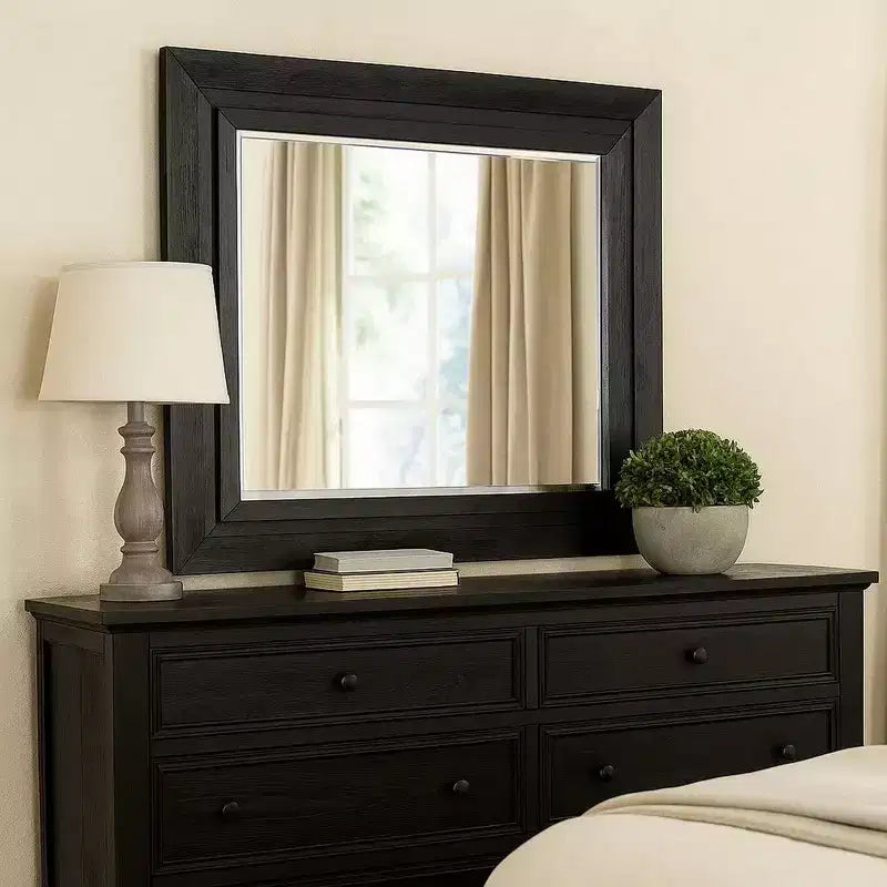 Royal Hampton Dresser Mirror, Black Solid Wood, Rectangular Silhouette, 40x46