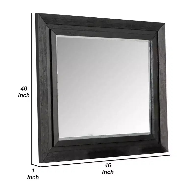 Miroir de commode, bois massif noir, silhouette rectangulaire, 40x46