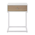 HomeRoots 25 White and Natural Wood and Steel End Table With Drawer And USB Port