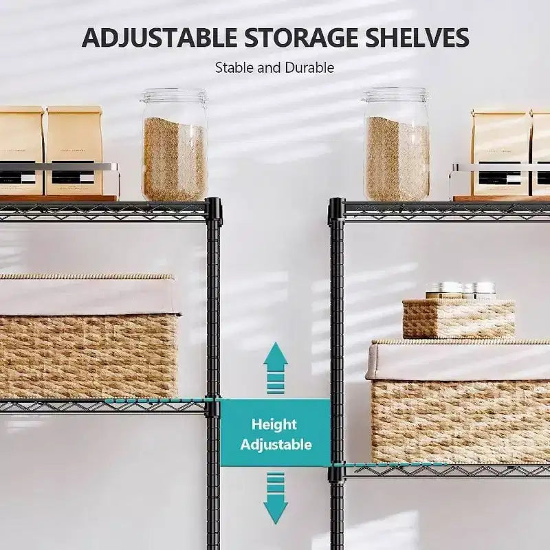 4 - Tier Black Steel Storage Shelves Heavy Duty Utility Wire Rack OrganizerHome 1000 lbs 13 inch Dx 23.6 inch Wx 53.4 inch H