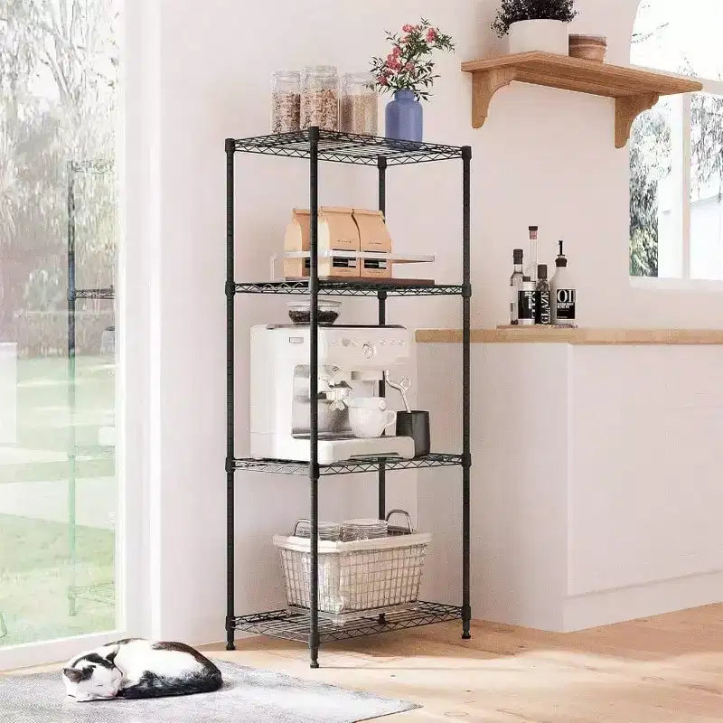 Étagères de rangement en acier noir à 4 niveaux, fil utilitaire robuste, organisateur de rack, maison, 453,6 kg, 33 cm P x 60 cm L x 135,6 cm H