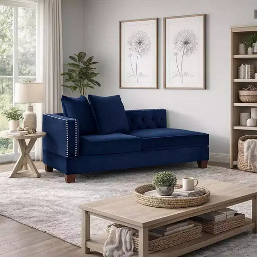 Royal Hampton 58 Inch One Arm Reversible Chaise, 2 Pillows, Nailhead Trim, Indigo