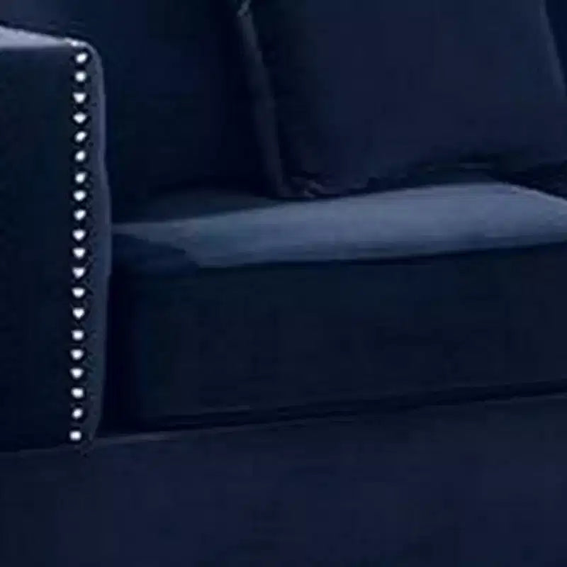 58 Inch One Arm Reversible Chaise, 2 Pillows, Nailhead Trim, Indigo
