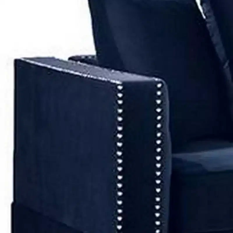 58 Inch One Arm Reversible Chaise, 2 Pillows, Nailhead Trim, Indigo