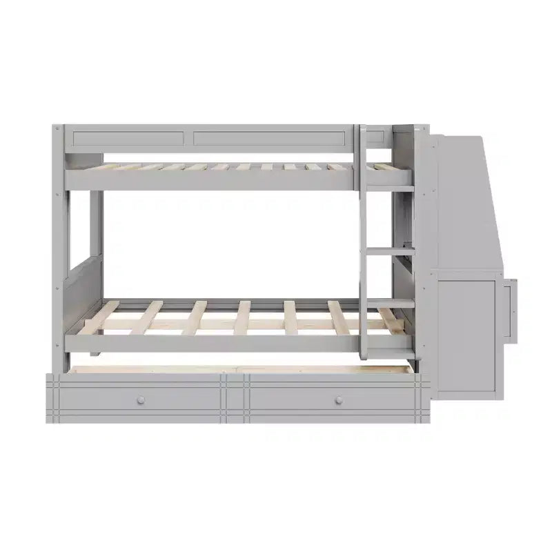 Full Size Bunk Bed & Bed Frame with Desk and Bookshelves, Drawers, Ladder