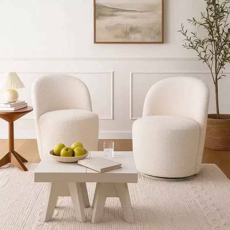 Royal Hampton Accent Chair Set of 2, 360 Degree Swivel Rotation, Beige White Boucle