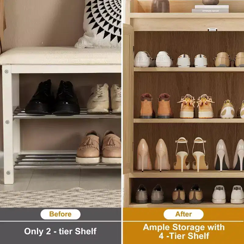 Meuble à chaussures en rotin, organisateur de rangement de chaussures en bois de style bohème avec étagères réglables pour entrée, couloir