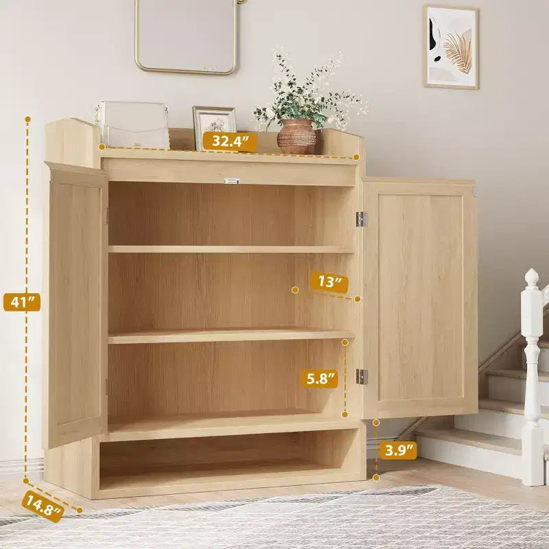 Meuble à chaussures en rotin, organisateur de rangement de chaussures en bois de style bohème avec étagères réglables pour entrée, couloir