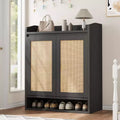 Rattan Shoe Cabinet, Boho Wooden Shoe Storage Organizer with Adjustable Shelves for Entryway, Hallway