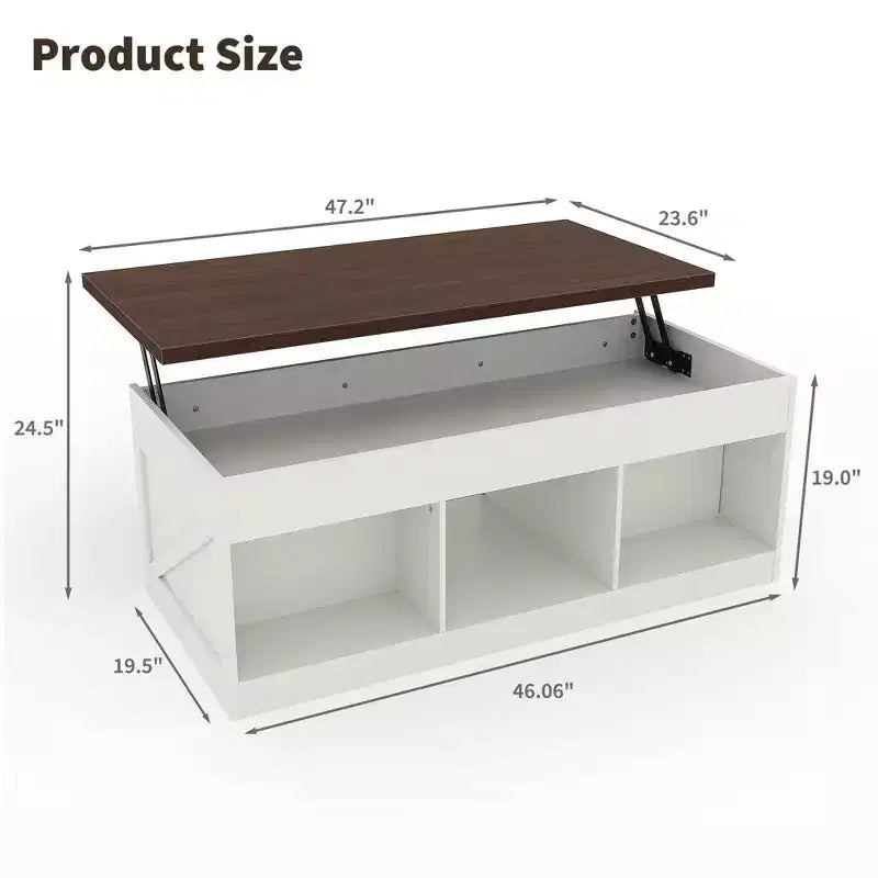 Table basse de salon avec plateau relevable et rangements, design industriel carré avec décor en X, durable et élégante, blanche
