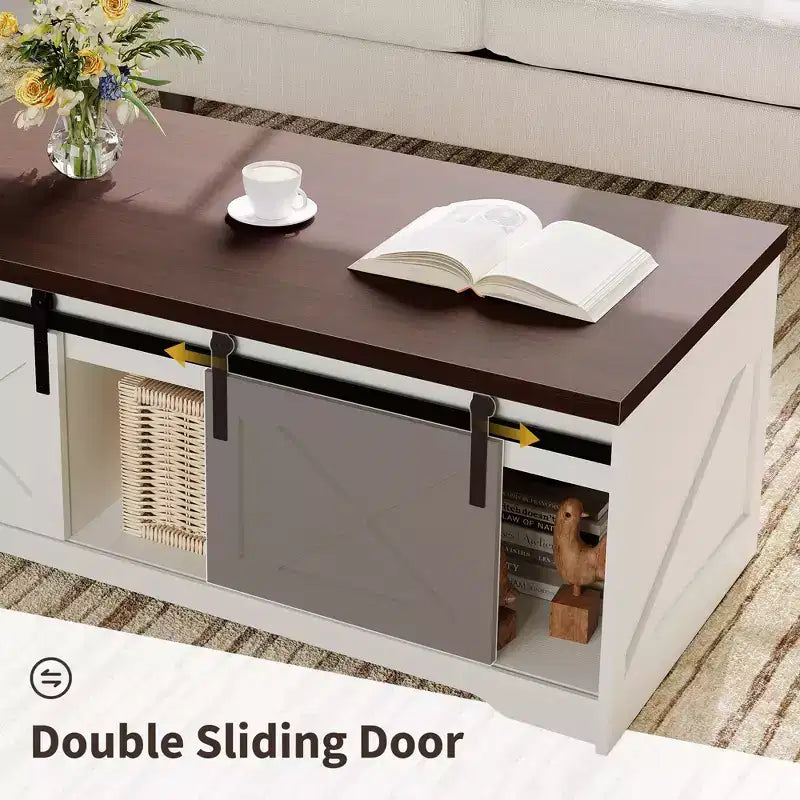 Coffee Table for Living Room with Lift Top and Storage, Square Industrial Design with X-Shaped Decor, Durable and Stylish, White