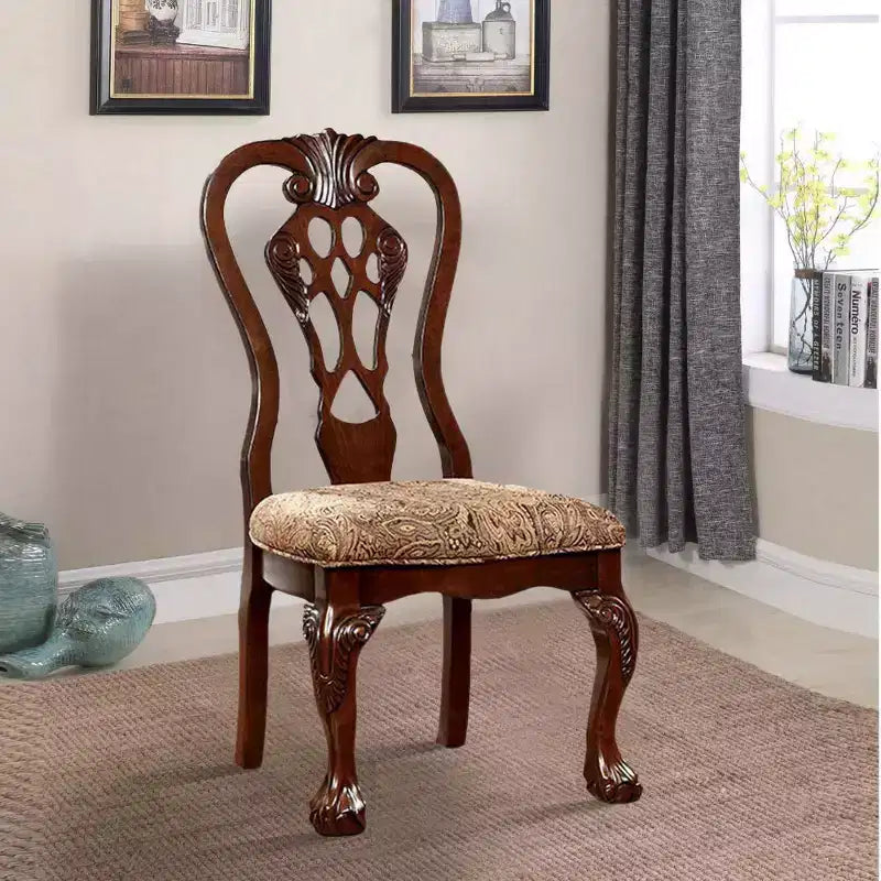Royal Hampton Traditional Side Chair With fabric, Brown Cherry Finish, Set of 2