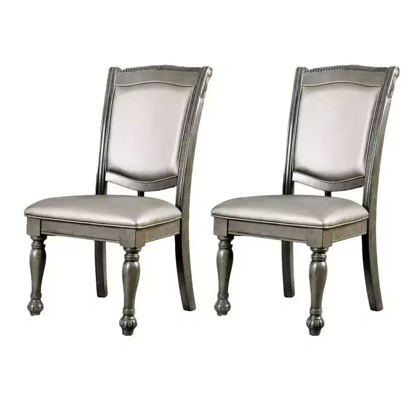 Chaise d'appoint en bois massif recouverte de similicuir, lot de deux, argent et gris