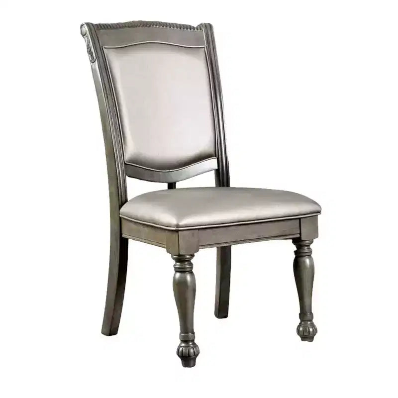 Chaise d'appoint en bois massif recouverte de similicuir, lot de deux, argent et gris