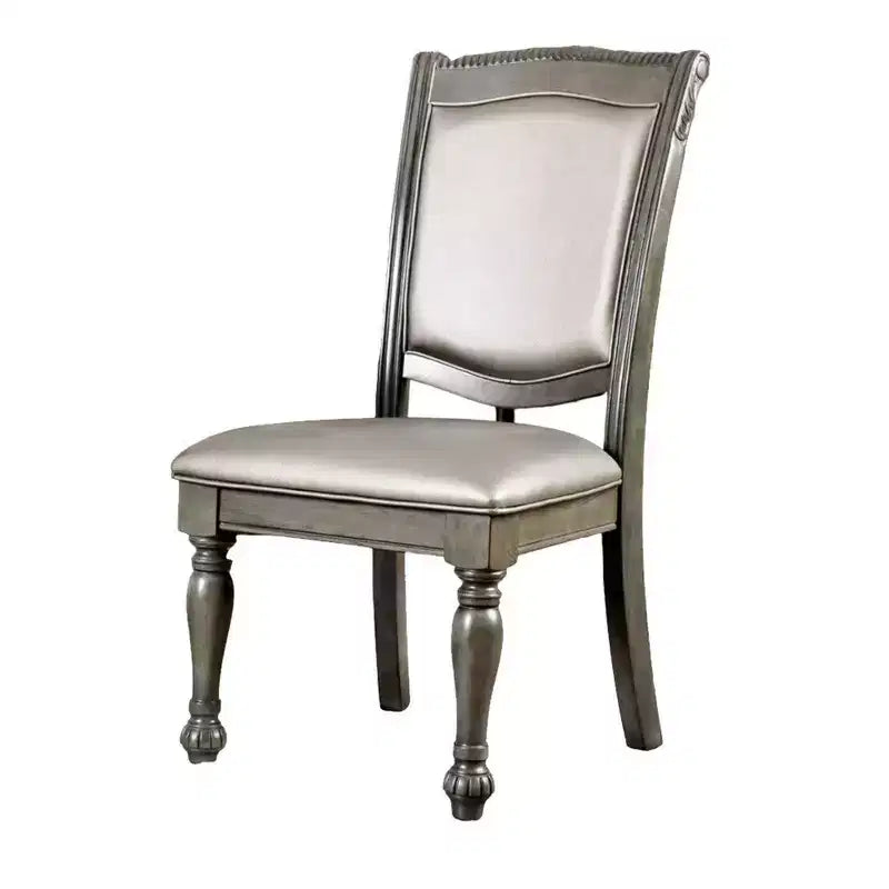Chaise d'appoint en bois massif recouverte de similicuir, lot de deux, argent et gris