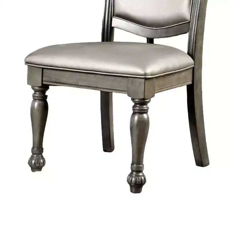 Chaise d'appoint en bois massif recouverte de similicuir, lot de deux, argent et gris