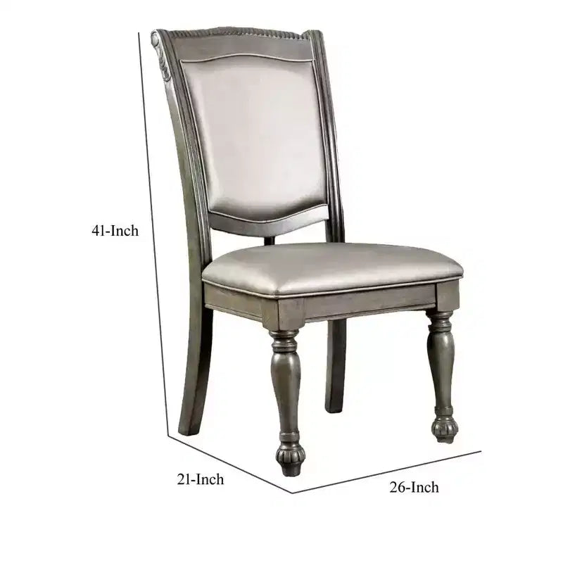 Chaise d'appoint en bois massif recouverte de similicuir, lot de deux, argent et gris