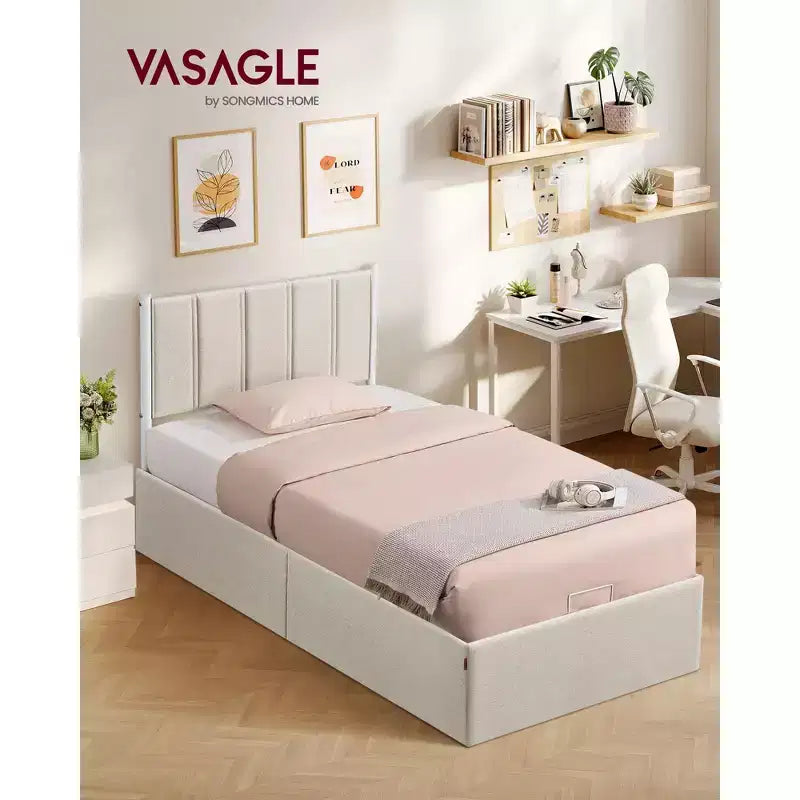 Twin Size Lift Up Storage Bed Frame, Platform Bed with Upholstered Headboard, 550 lb Capacity & Underbed Storage