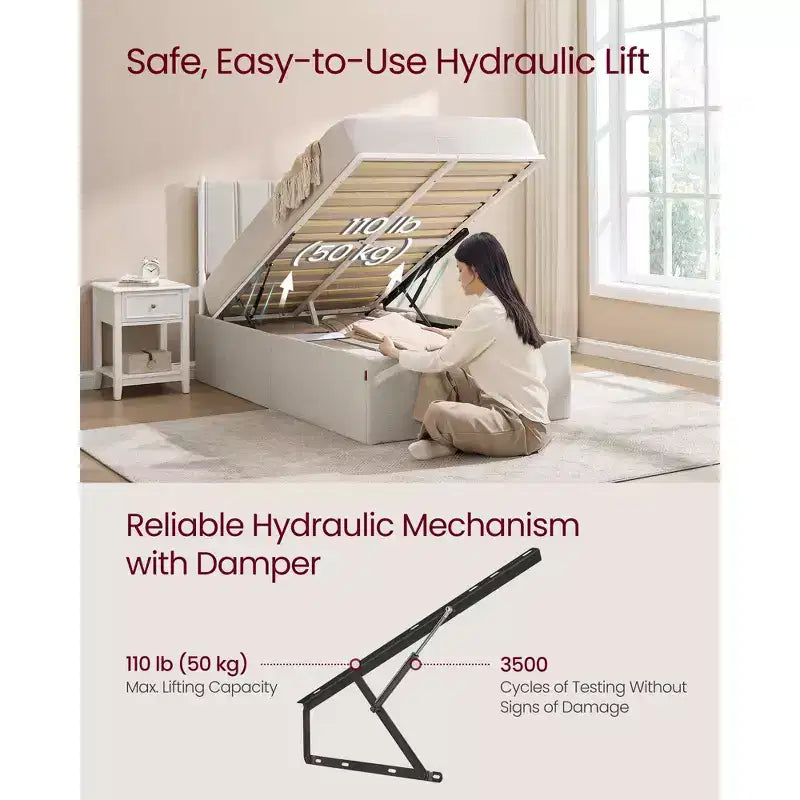 Twin Size Lift Up Storage Bed Frame, Platform Bed with Upholstered Headboard, 550 lb Capacity & Underbed Storage