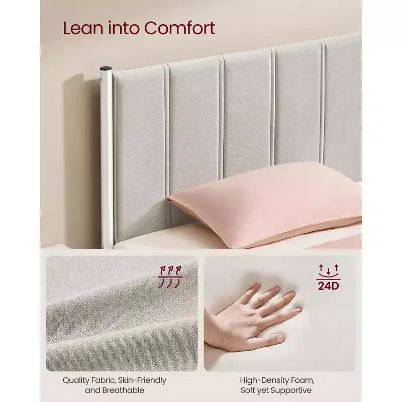 Cadre de lit relevable double avec rangement, lit plateforme avec tête de lit capitonnée, capacité de 250 kg et rangement sous le lit
