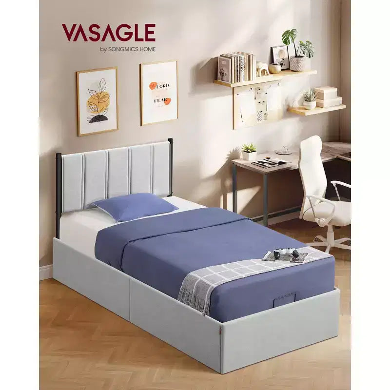 Twin Size Lift Up Storage Bed Frame, Platform Bed with Upholstered Headboard, 550 lb Capacity & Underbed Storage