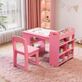 Garvee Kids Art Table and 2 Chairs, Craft Table with Large Storage Shelves,Wooden Drawing Desk Activity & Crafts for Kids