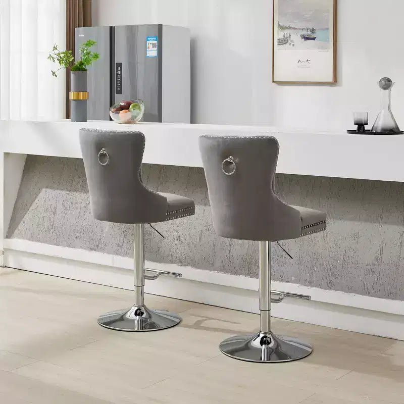 Lot de 2 tabourets de bar pivotants, réglables de 63,5 à 84 cm, en velours, avec capitonnage losange et siège à ressorts, pour bar à domicile, îlot de cuisine