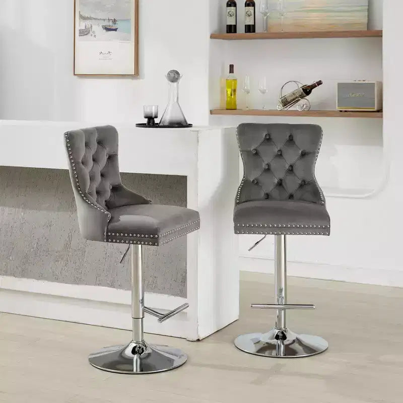 Lot de 2 tabourets de bar pivotants, réglables de 63,5 à 84 cm, en velours, avec capitonnage losange et siège à ressorts, pour bar à domicile, îlot de cuisine