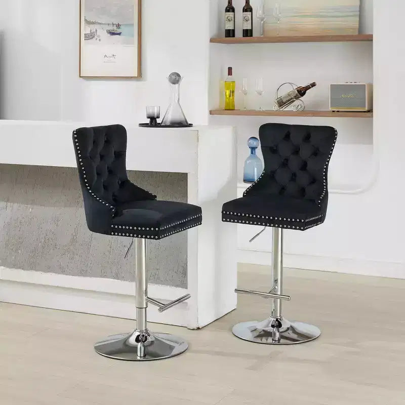 Lot de 2 tabourets de bar pivotants, réglables de 63,5 à 84 cm, en velours, avec capitonnage losange et siège à ressorts, pour bar à domicile, îlot de cuisine